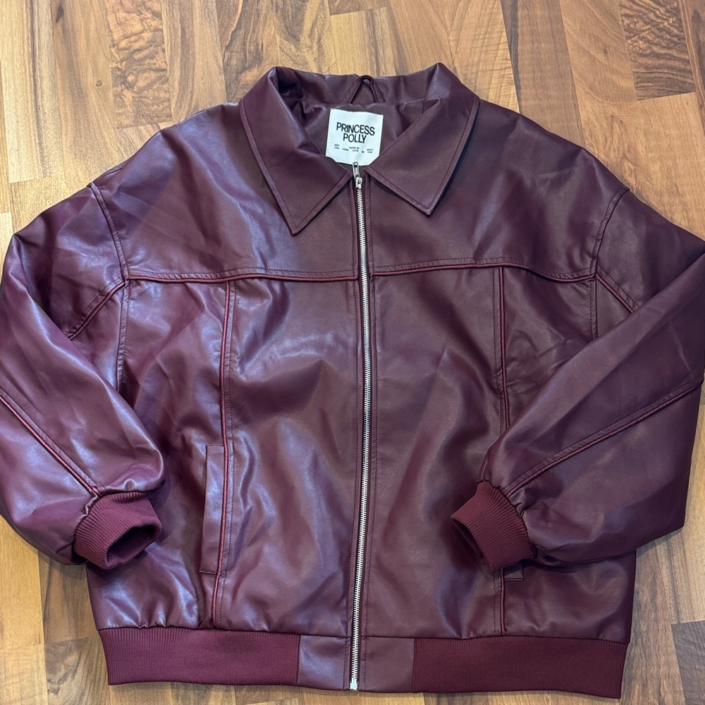 Princess Polly burgundy Faux oversized Leather Jacket